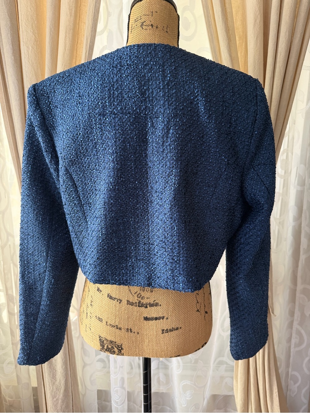 VICI Navy Textured Cropped Bouclé Tweed Blazer NWT - Picture 6 of 11